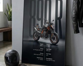 KTM 890 Duke R Motorcycle Poster, Performance Specs Wall Art (Digital Download)