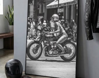 Vintage Motorcycle Poster, Black and White Biker Art, Cafe Racer Wall Decor (Digital Download)