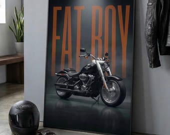 Harley-Davidson Fat Boy Poster, Cruiser Motorcycle Printable Wall Art