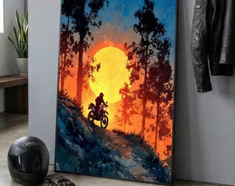 Vintage Motorcycle Rider Sunset Print, Urban Biker Wall Art (Digital Download)
