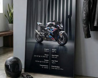BMW M1000R Motorcycle Specs Poster, Hyper Naked Wall Art, Digital Download