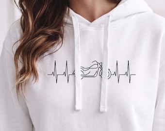 Motorcycle Heartbeat Hoodie, Biker Sweatshirt, Unisex Rider Gift, Minimal Moto Graphic Pullover