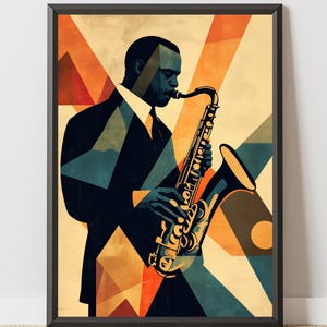 Jazz Music Wall Art, Saxophone Player Poster, Abstract Musician Print, Retro Jazz Decor, Digital Download