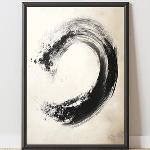 Zen Circle Wall Art - Minimalist Black Brush Stroke Print, Japanese Enso Poster, Abstract Zen Decor, Digital Download
