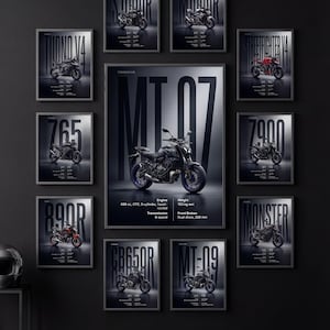 11 Motorcycle Posters Bundle, Naked Bike Printable Wall Art Set