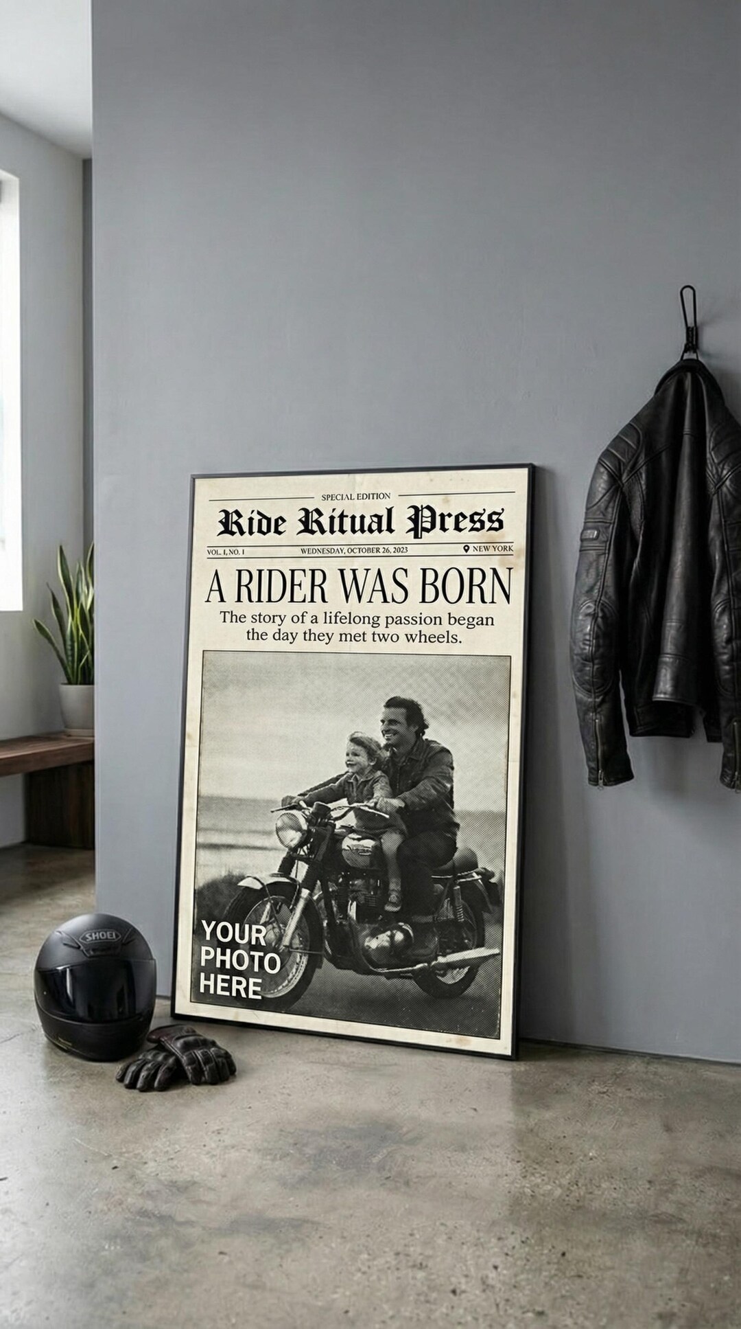 Paper Rider Photo Custom Motorcycle Photo Poster, Personalized Newspaper Print, Rider ...