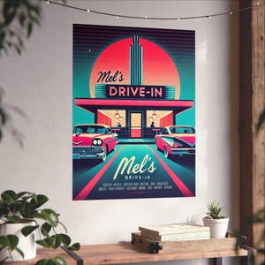 Mel&#39;s Drive-In Neon Retro Fine Art Posters, Drive-In Fifties Sixties, Los Angeles California Florida Vibes, Mel&#39;s, Wall Decor, Retro Art