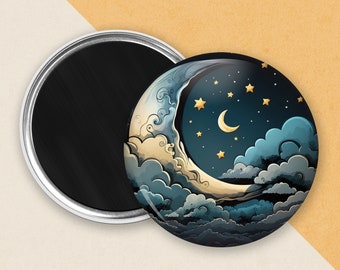 Large round fridge magnet with Celestial Art Print. Kitchen art decoration for small kitchens. Housewarming gift for friend family -MA-ML-21