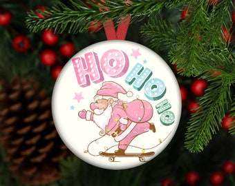 Retro Santa Claus Christmas Ornament. Pink Holiday Decorations for the Tree.  - CHR-ORN-9