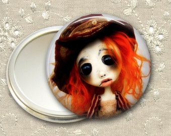 gothic doll pocket mirror, original art hand mirror, mirror for purse, bridesmaid gift, stocking stuffer MIR-AD31