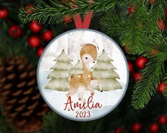 Unbreakable Woodland Animal Christmas Ornament.  Personalized Baby's First Christmas Holiday Tree Decoration. Gift for New Mom- ORN-PERS-104