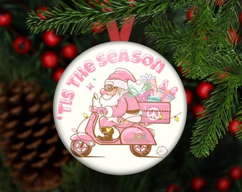 Retro Santa Claus Christmas Ornament. Pink Holiday Decorations for the Tree - CHR-ORN-6