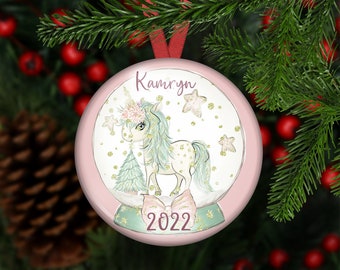 Unbreakable personalized  unicorn Christmas ornaments for baby. Little Girl's Christmas decoration with name and year - ORN-PERS-66