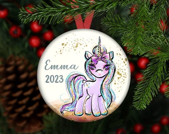 Unbreakable personalized Christmas ornaments for little girls. Baby's first Christmas ornament. Baby Unicorn holiday decorations-ORN-PERS-70