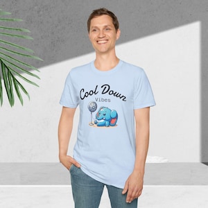 Cool Down Vibes Elefant T-Shirt, süßes Sommer-T-Shirt, Geschenk für Tierliebhaber, Unisex-Grafiktop, lustige Freizeitkleidung, perfekt für Kinder und Erwachsene