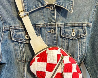 Vintage Quilt Mini Sling Bag, Repurposed Patchwork Crossbody