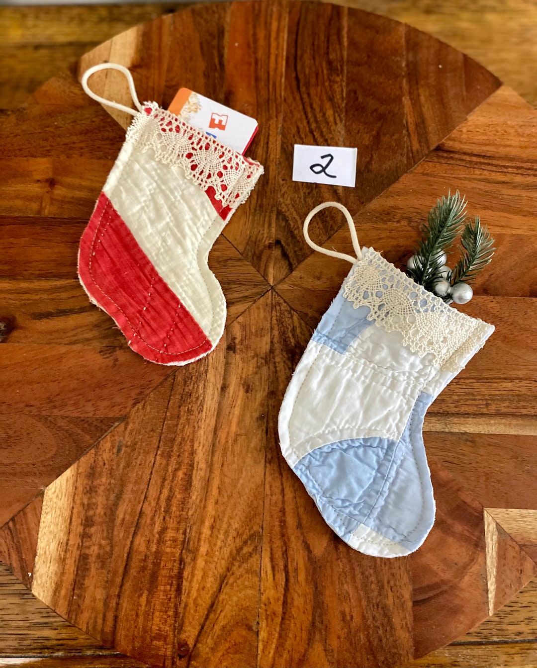 Mini Christmas Stocking, Gift Card Holder, Farmhouse Christmas, Quilted