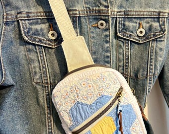 Vintage Quilt Mini Sling Bag, Repurposed Patchwork Crossbody