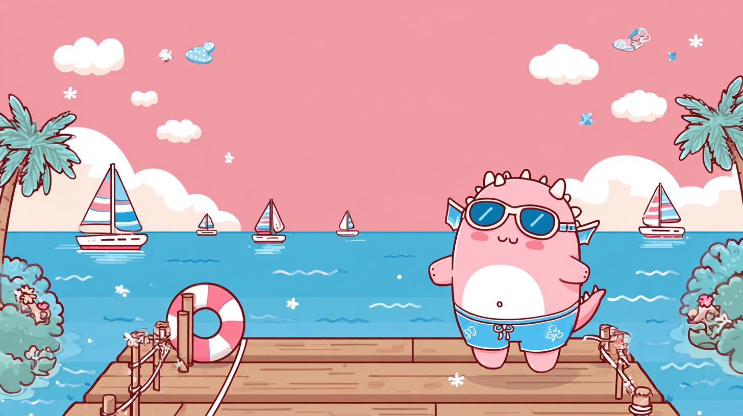 夏のストリーミング背景 | 楽しいオーバーレイ | ベビードラゴンの水泳用アセット | 海の波の雰囲気 - Etsy 日本, image size:1456x816