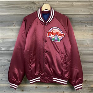 Philadelphia Phillies Varsity Jacket Maroon Satin Baseball Jacket Custom Varsity Jackets Jacket Team Varsity Jackets Letterman Jacket