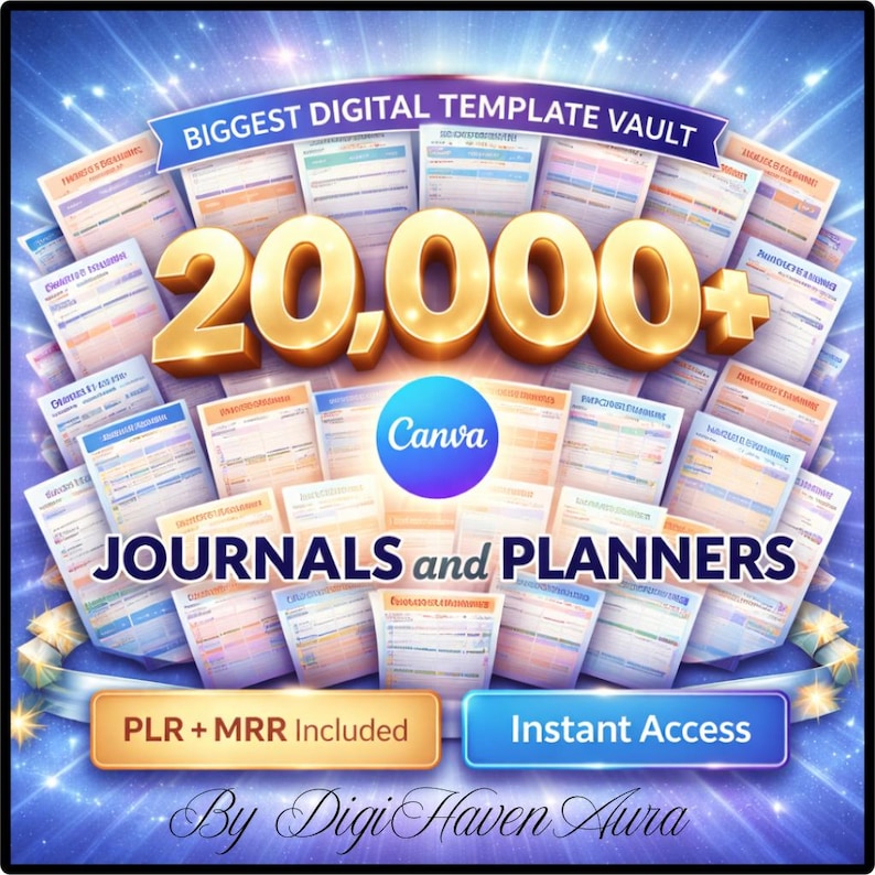 25,000+ fully editable Canva templates
Planners 
 Journals 
 Finance trackers & budgeting tools
 Business kits & content planners
 Fitness, diet & lifestyle templates
 Event planners (wedding, travel, parties)
 School & student resources
 Exclusive bonus bundles included
digital products
digital bundle
instant download
digital planner
digital templates
digital marketing
popular
best seller
digital product
digital downloads
business templates
etsy sellers
canva templates