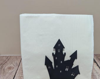 3D Printed Haunted House Napkin Holder – Halloween Table Decor – Pumpkin Base – Spooky Kitchen Accessory