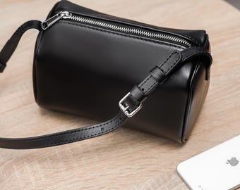 Minimalist Brick Bag Real Leather, Small Black Shoulder Bag, Evening Leather Purse, Structured Box Handbag, Elegant Women Clutch Style Bag