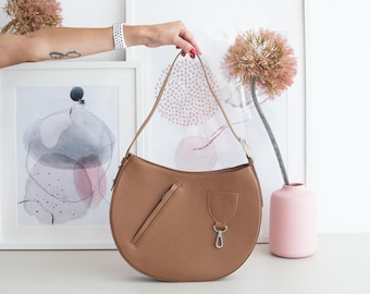 Light Brown Genuine Leather Bag, Caramel Shoulder Purse, Handmade Women’s Everyday Handbag, Custom Monogram Gift