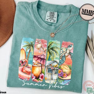Summer Vibes Shirt Comfort Colors®, Trendy Retro Summer Tee, Aesthetic Beach T-Shirt, Pastel Summer Graphic Shirt, Vacation Shirt Women