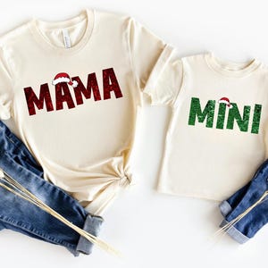 Mama and Mini Christmas Shirts – Matching Family Holiday Outfits, Cute Mom and Child Christmas T-Shirts, Festive Santa Hat Holiday Tees