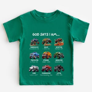 God Says I Am Shirt, Monster Truck Christian Shirt for Kids, Bible Verse Boy Tee, Faith-Based Graphic T-Shirt, VBS Christian Gift, Boy Shirt