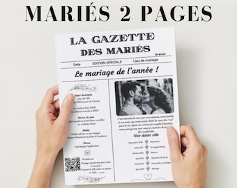 Personalized wedding gazette in French (2 pages), 2-page wedding gazette to personalize.