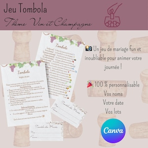 Gioco della lotteria nuziale personalizzabile, tema vino e champagne, intrattenimento nuziale originale, lotteria nuziale
