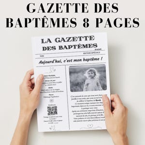 Gazette de baptême à personnaliser 8 pages, gazette baptême 8 pages à personnaliser.