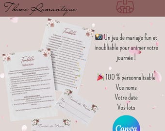 Customizable wedding raffle game, romantic theme, original wedding entertainment, wedding raffle