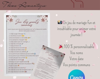 Customizable game of common points of the bride and groom, romantic theme, original wedding entertainment