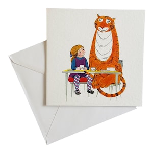 Quand le tigre est venu chercher le thé, cartes de vœux, oeuvres d'art pour chambre d'enfant, carte d'anniversaire d'enfant, Sophie et le tigre, carte pour enseignant