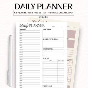 Agenda quotidien PDF | Organisation des objectifs quotidiens | Modèle de gestion des tâches | Organigramme minimal imprimable et modifiable | Disposition numérique des tâches