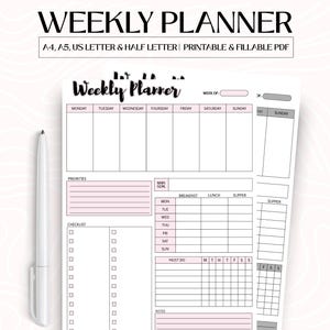 Agenda hebdomadaire PDF | Modèle d'organisateur minimaliste imprimable et modifiable | Présentation du flux de travail numérique| Moniteur d'activité quotidienne | Tableau des routines 24h/24 et 7j/7