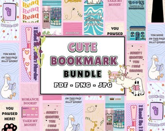 Cute Bookmark Bundle PDF PNG JPG | 12 Printable Adorable Unique Bookmark | Colorful Aesthetic Page Holder | Gift for Book Lovers & Readers