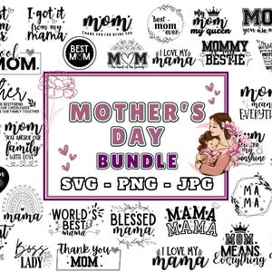 Paquete de citas del Día de la Madre SVG PNG JPG / 30 diseños de agradecimiento a mamá para sublimación / Regalo para mamá / Frases y diseños de siluetas de mamá