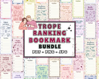 Trope Rating Bookmark Bundle PDF PNG JPG | 20 Unique & Trendy Printable Designs | Cute Tracker Page Holder | Gift for Book Reader And Lovers