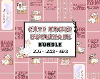 Cute Goose Bookmark Bundle PNG JPG PDF | 12 Adorable Goose Reading Bookmark Set | Goose Reading Page Holder | Gift for Book Lovers & Readers