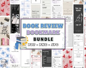 Book Review Bookmark PDF PNG JPG Bundle | 30 Unique Printable Designs | Reading Journal & Book Club Tracker | Book Club Activity | Cute Gift
