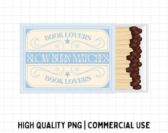 Slow Burn Matches PNG | Vintage Match Box Design | Bookish PNG | Commercial Use | Printable Stickers for Planner Journal, Laptop & Notebook