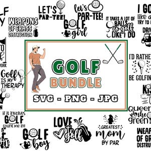 Pakiet Golf SVG PNG JPG | Projekty sylwetek golfistów do sublimacji | Prezent dla miłośników golfa | ClipArt wózka golfowego i putta | Gracz w kij golfowy