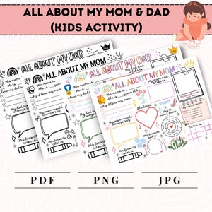 Afdrukbaar activiteitenblad voor mama en papa | Alles over mijn vader en moeder | Kleuterklas Kleurplaat | Cadeau voor mama en papa