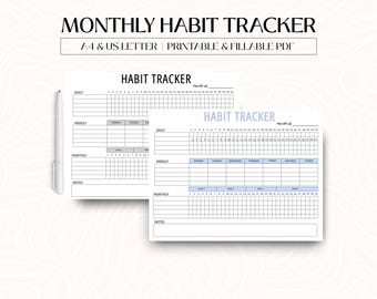 Habit Tracker PDF | Monthly Weekly Daily Habit Template | Printable & Editable Goal Planner | Everyday Activity Organizer | Digital Layout