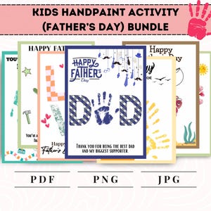 Vatertag Handabdruck Kinder Aktivitätsblatt PDF PNG JPG Bundle | Druckbare Farbe Handwerk für Vorschulkinder | Geschenk für Papa | Kindertagesstätte Aktivitäten
