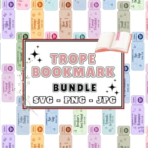 Romantik Trope Lesezeichen SVG PNG JPG Bundle | 20 einzigartige bunte Lesezeichen druckbare designs | Niedlicher Ticket-Seitenhalter | Geschenk für Bücherleser